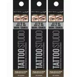 3x Maybelline Tattoo Studio Waterproof Brow Gel, 258 Chocolate Brown